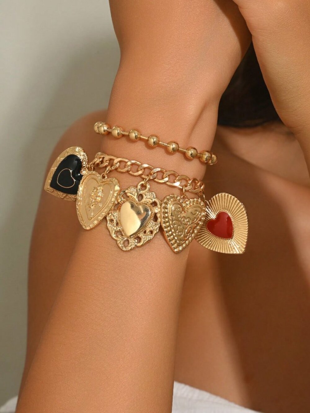 Multicolor Minimalist Drip Glaze Women's Heart Pendant charm Bracelet Set